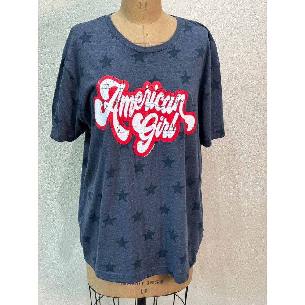 Texas True Threads American Girl Star Print Graphic T-Shirt Blue Large L